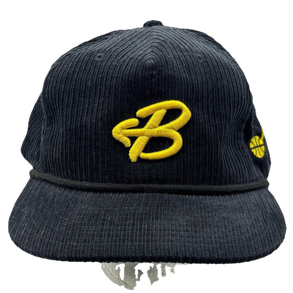 Brooks Brothers Corduroy Snapback Hat Black Yellow Logo Adjustable Cap